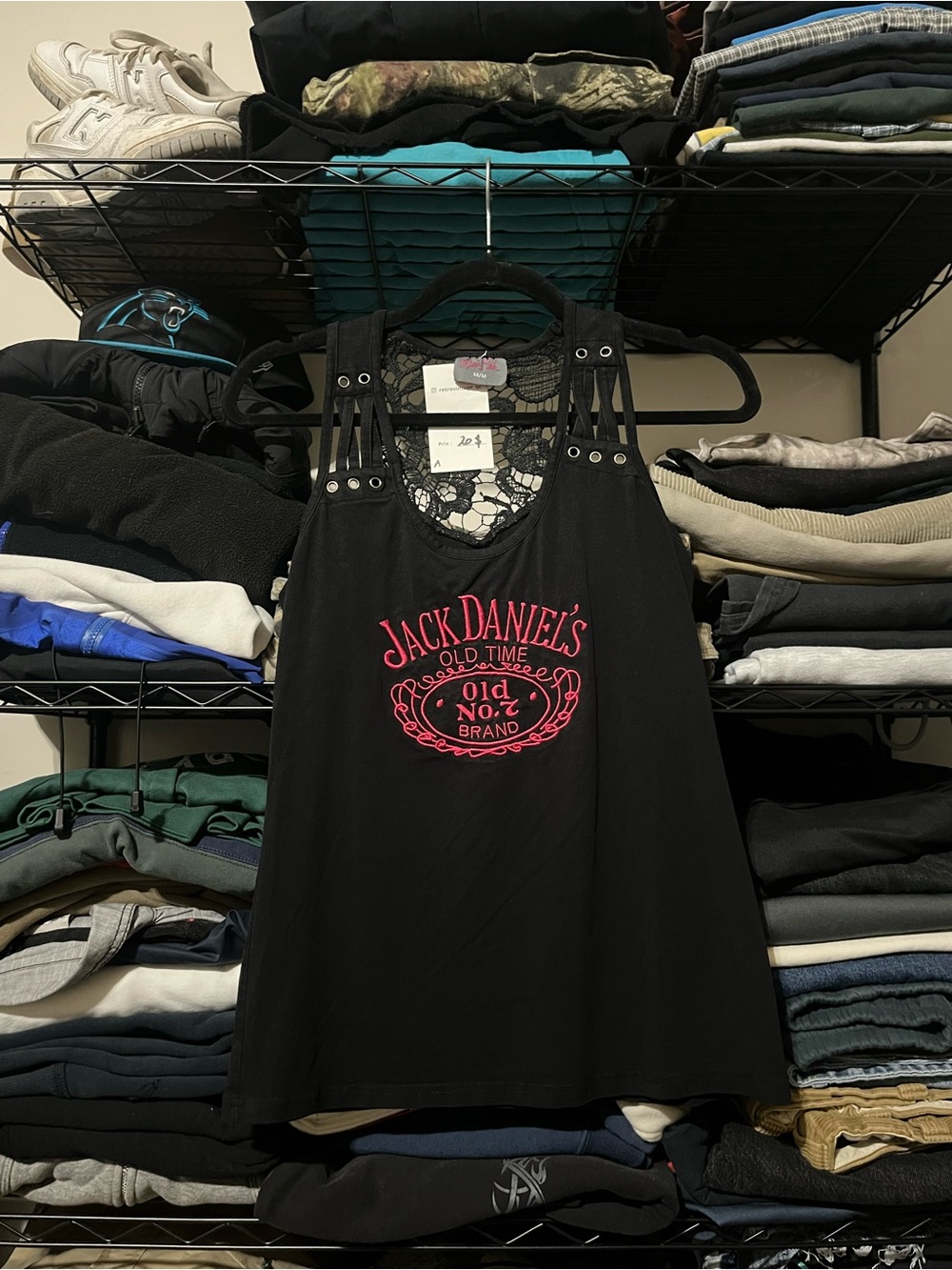 Jack Daniels Black Tank Top with Pink Logo and Lace Back